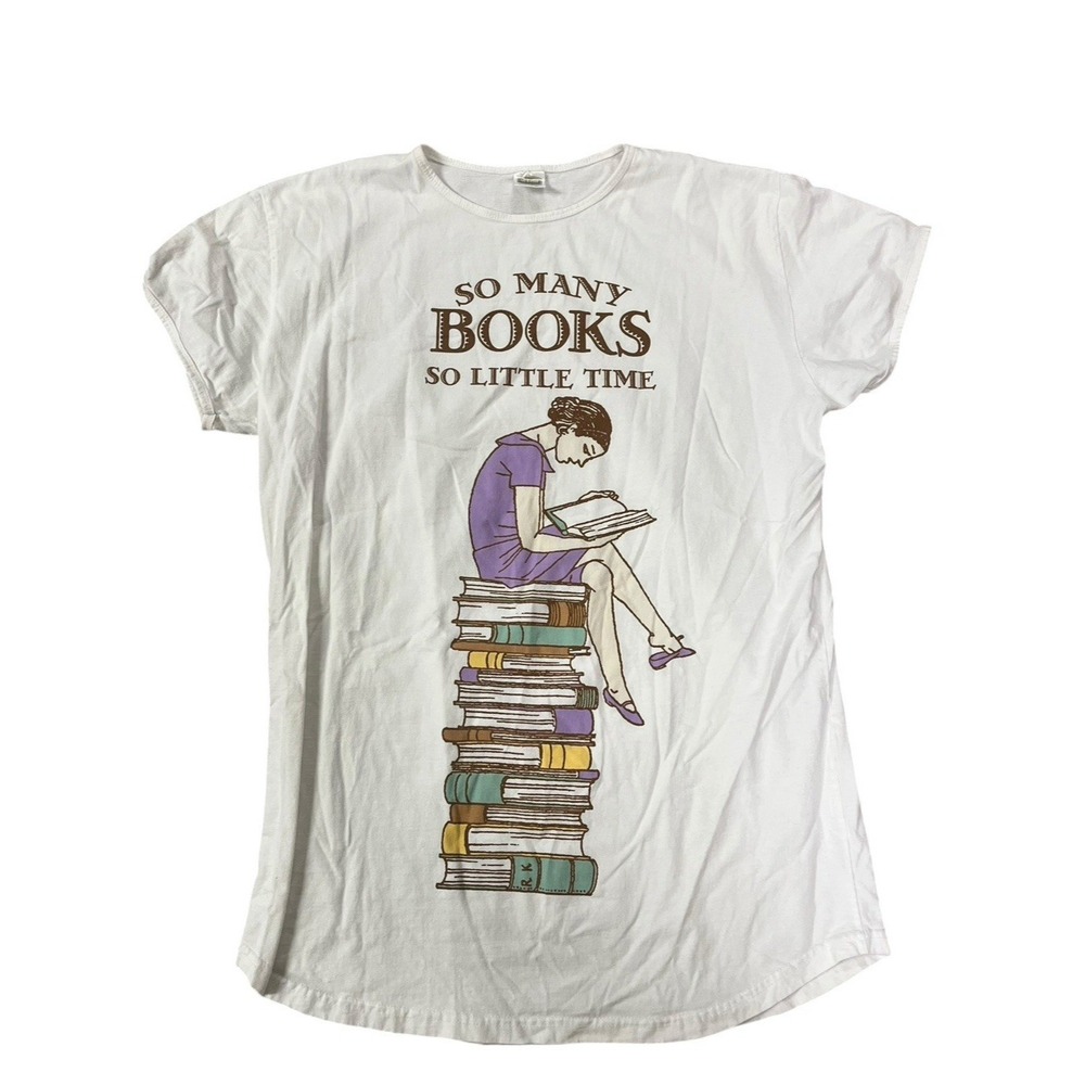 Vintage 90s Relevant OS Y2K So‎ Many Books So Little Time Sleep Shirt Nightgown